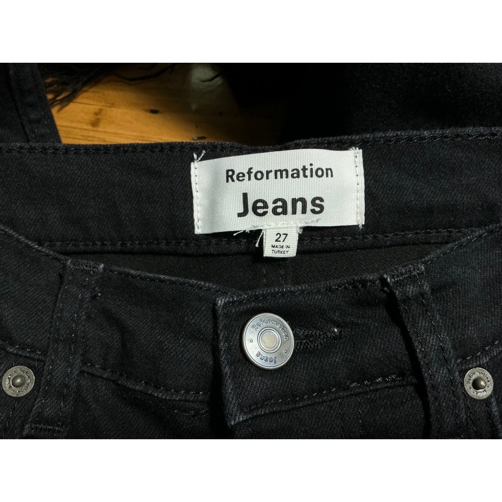 Reformation Emma High Rise Wide Leg Jeans womens 27 Raw Frayed Hem Black Edgy - Picture 9 of 12